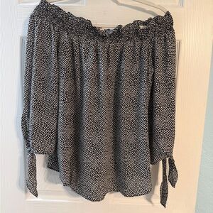 Michael Kors Black and White Polka Dot Off-Shoulder Blouse